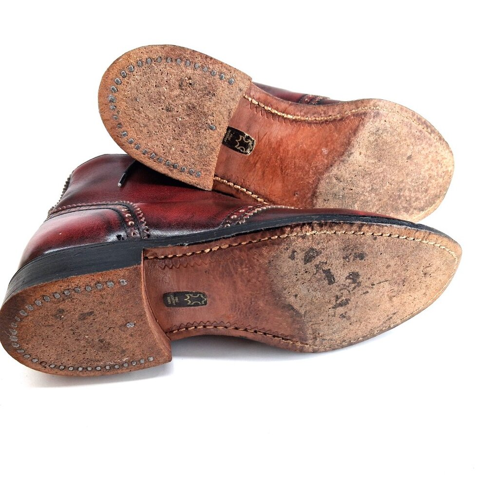 John Fluevog Burgundy Leather Brogue Wingtip Ankle Boots Pinked Lace UK5 US7 - Picture 9 of 15